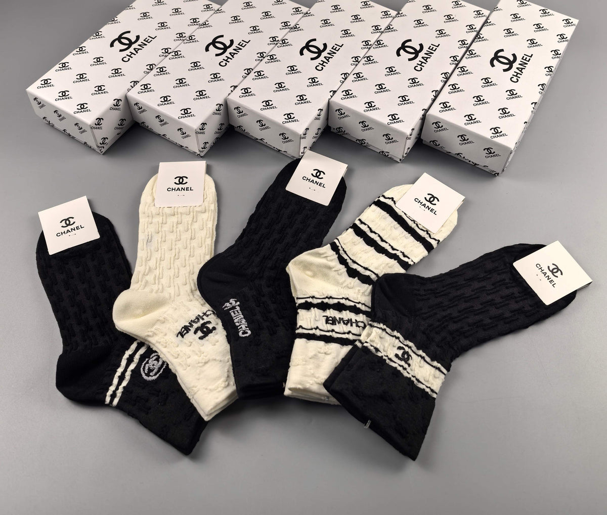 Chanel cable knit mixed stripes crew socks - view 7