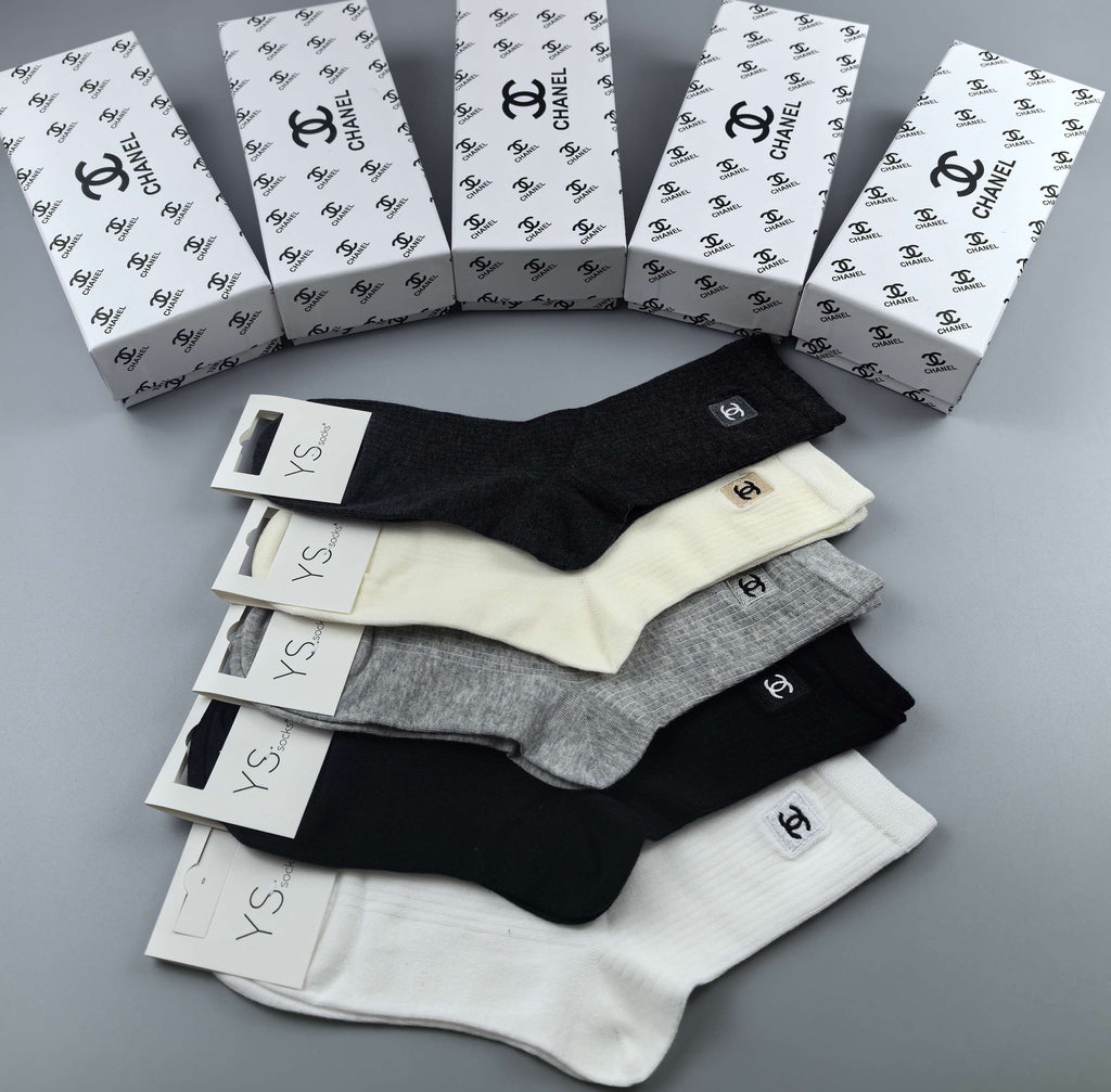 Chanel small side emblem neutrals crew socks - view 12