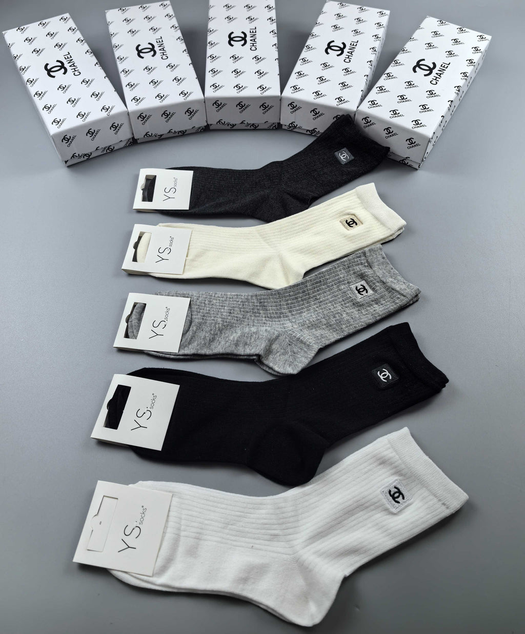 Chanel small side emblem neutrals crew socks - view 10