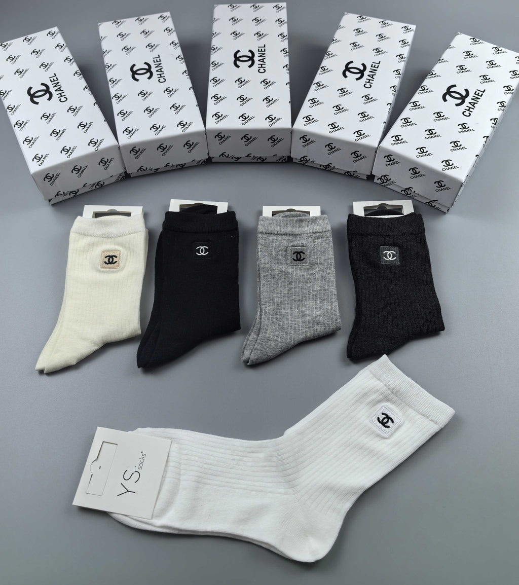 Chanel small side emblem neutrals crew socks - view 14