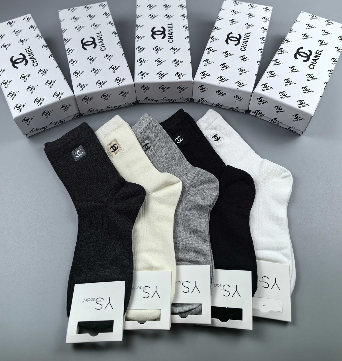 Chanel small side emblem neutrals crew socks - view 11