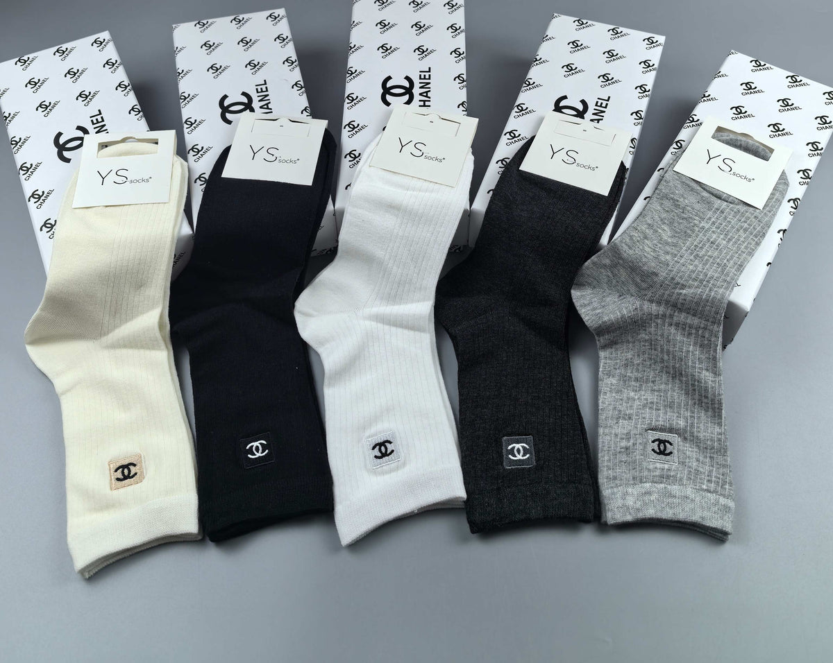 Chanel small side emblem neutrals crew socks - view 16