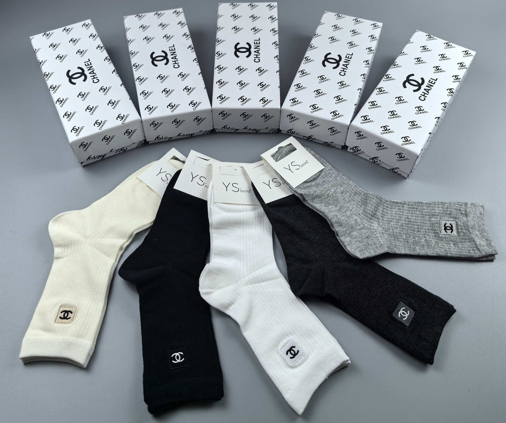 Chanel small side emblem neutrals crew socks - view 17