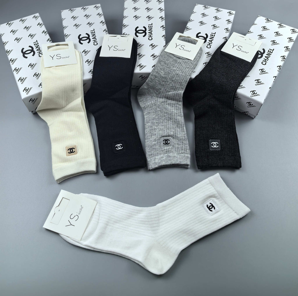 Chanel small side emblem neutrals crew socks - view 15