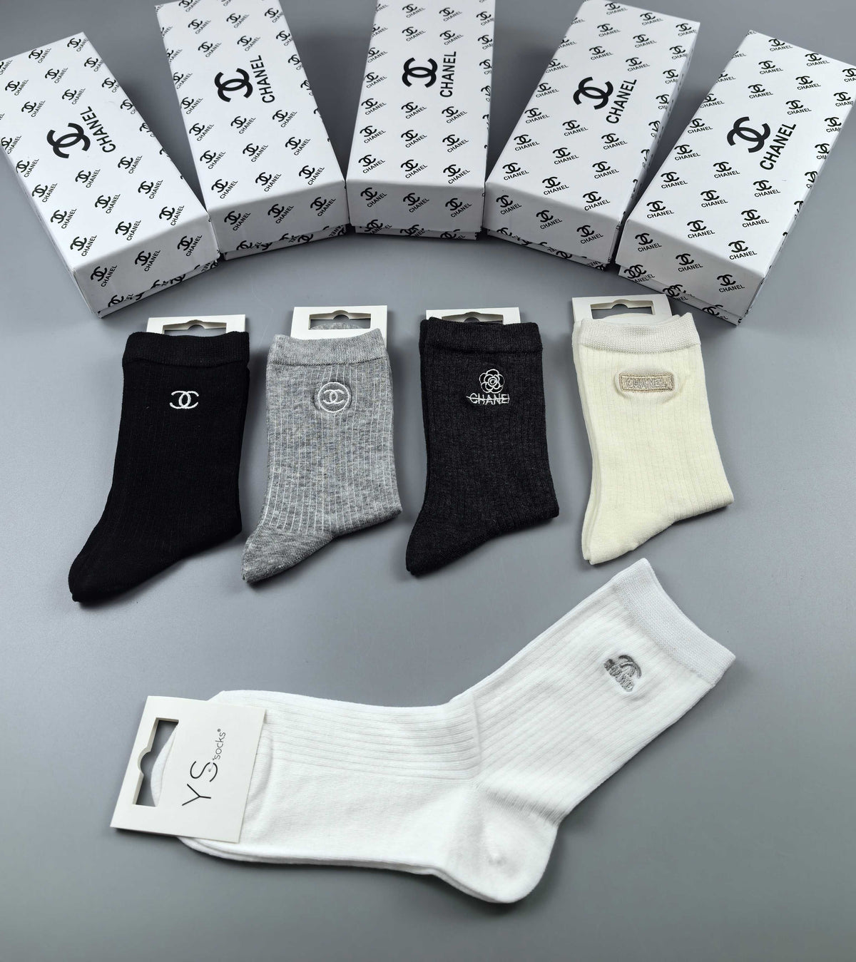 Chanel small side emblem neutrals crew socks - view 23