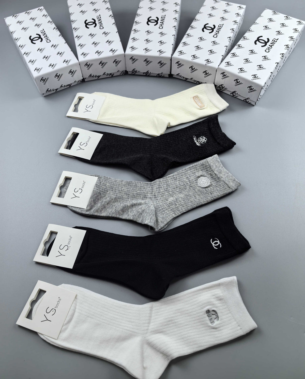 Chanel small side emblem neutrals crew socks - view 19