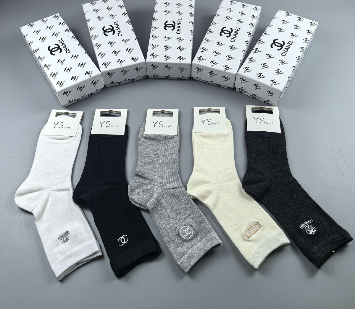 Chanel small side emblem neutrals crew socks - view 27