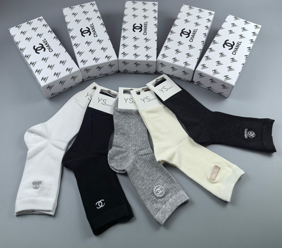 Chanel small side emblem neutrals crew socks - view 26