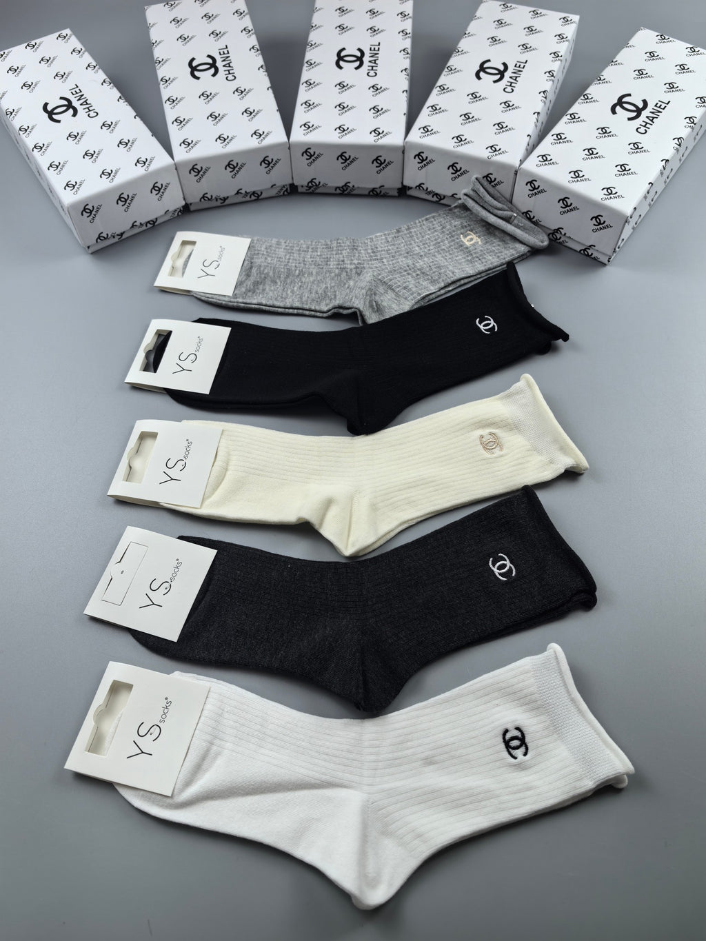 Chanel small side emblem neutrals crew socks - view 1