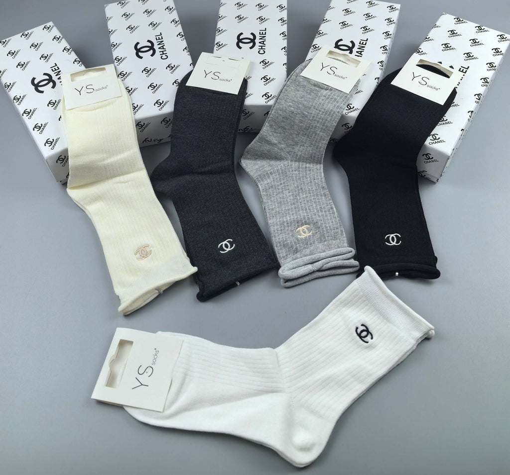 Chanel small side emblem neutrals crew socks - view 5