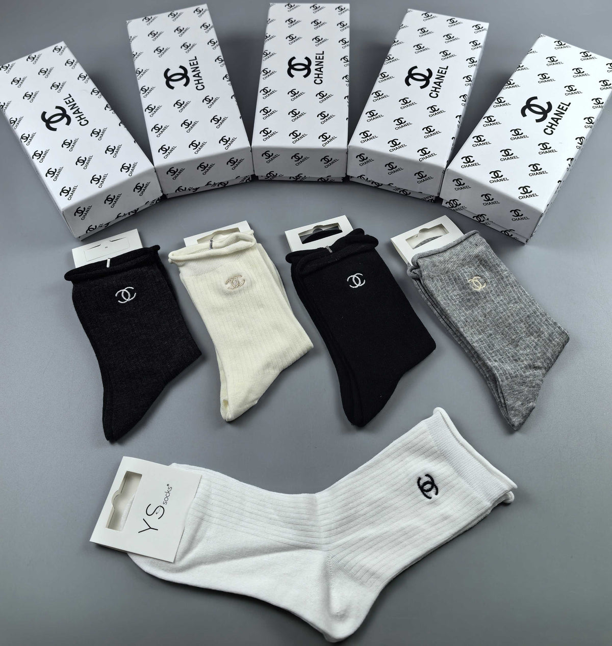 Chanel small side emblem neutrals crew socks - view 3