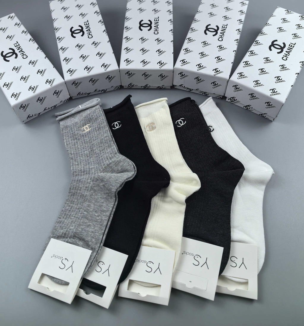 Chanel small side emblem neutrals crew socks - view 2