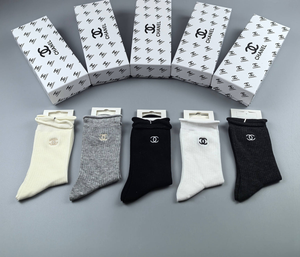 Chanel small side emblem neutrals crew socks - view 8