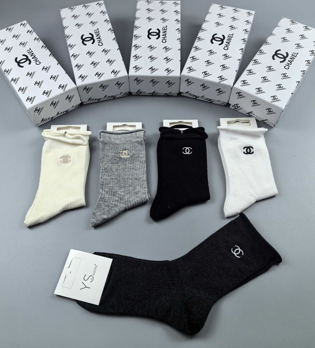 Chanel small side emblem neutrals crew socks - view 6