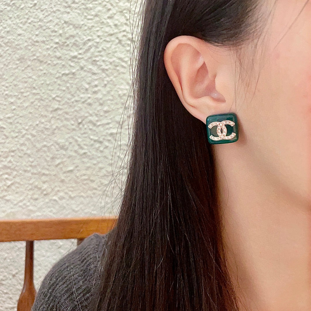 Chanel Interlocking C Crystal Accent Stud Earrings - album image 3