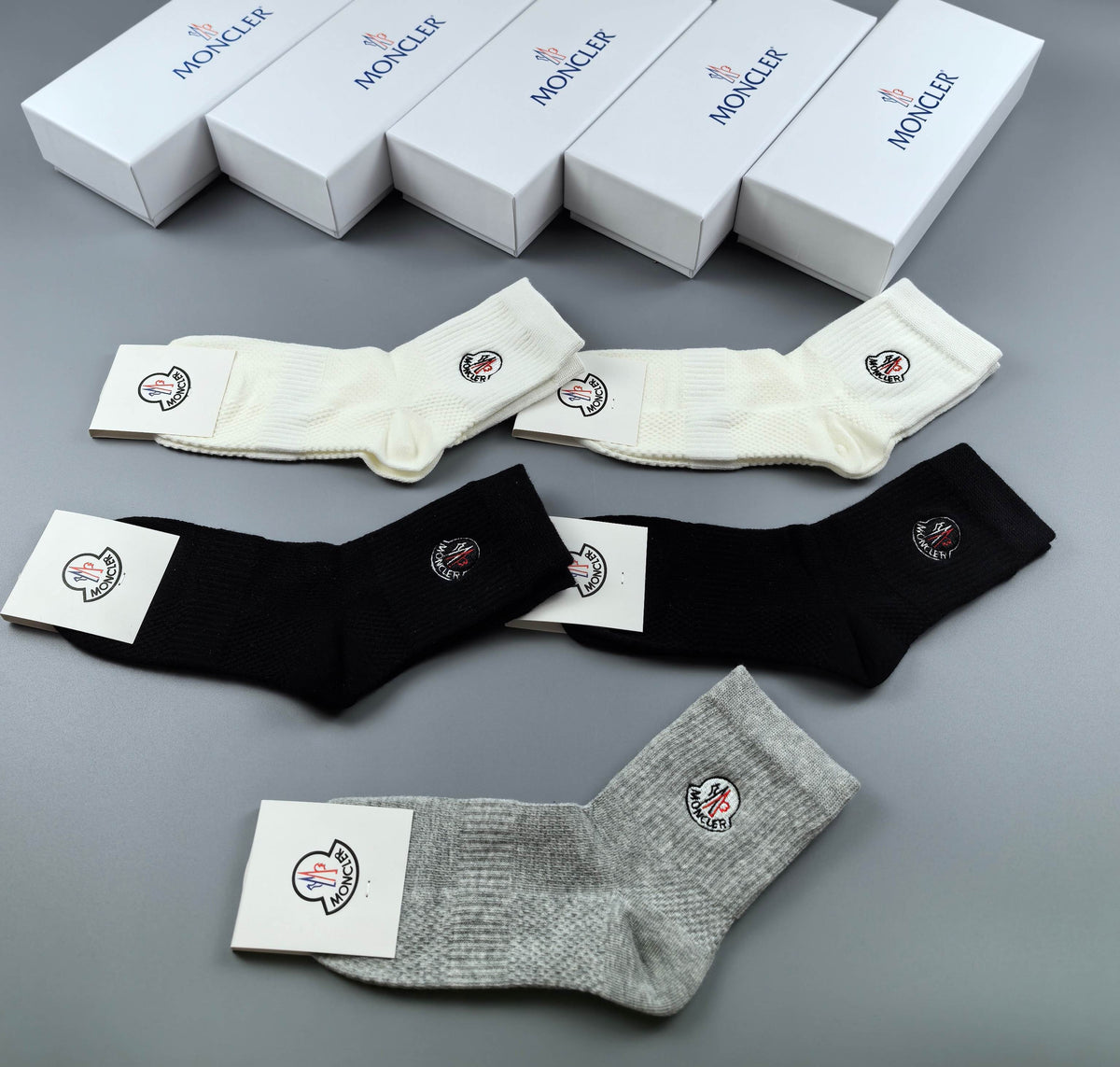 Moncler neutral ribbed small crest crew socks - view 7