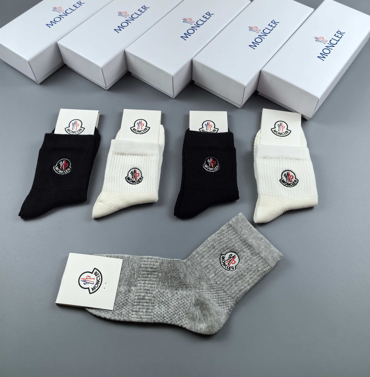 Moncler neutral ribbed small crest crew socks - view 8