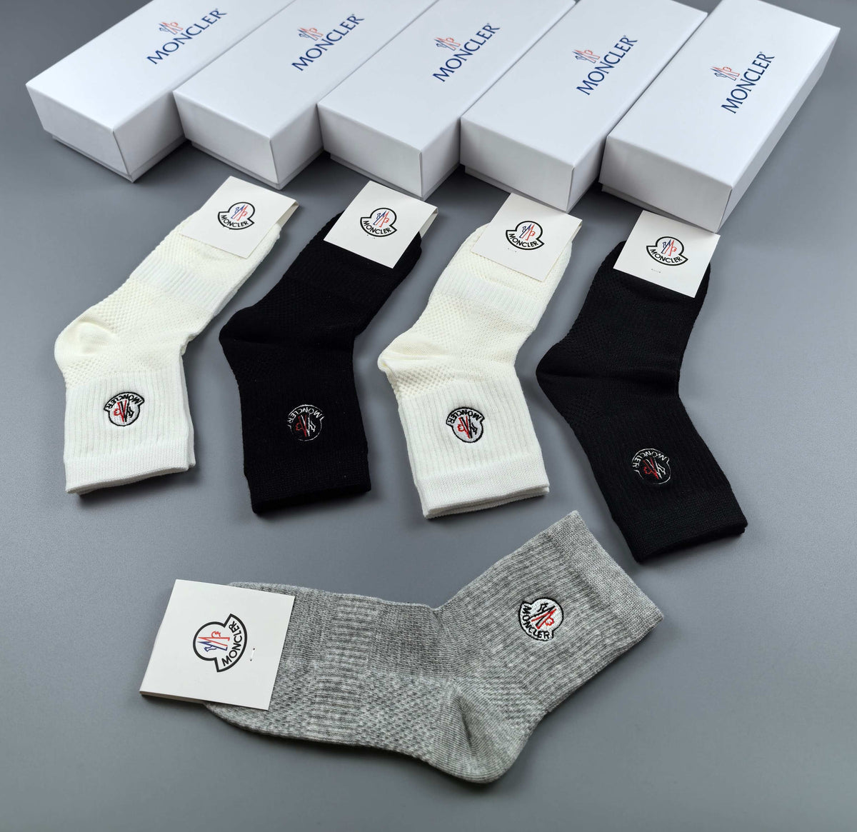 Moncler neutral ribbed small crest crew socks - view 6