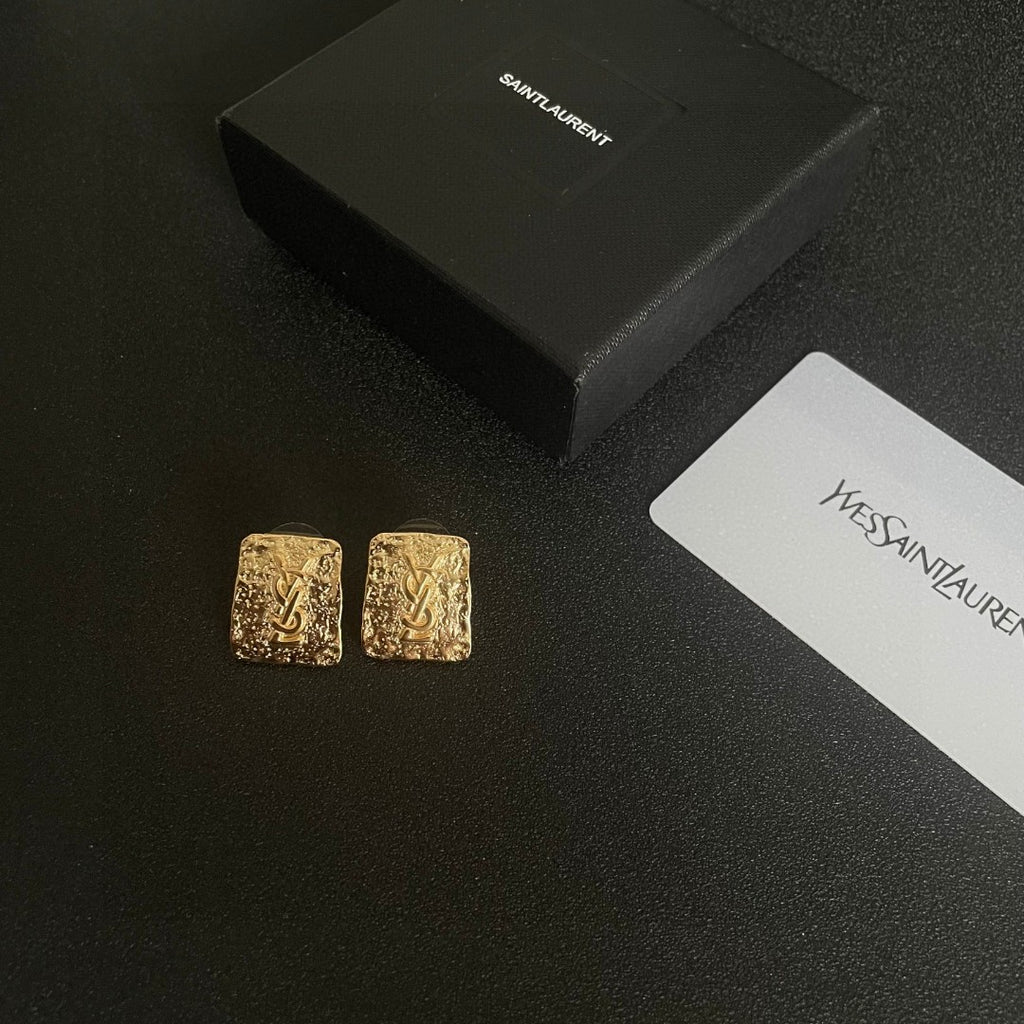 Saint Laurent Gold-Tone Textured Square Monogram Stud Earrings - album image 5