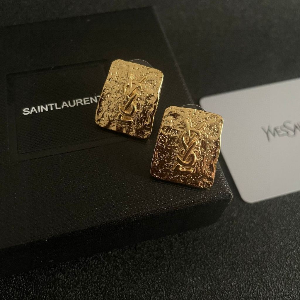 Saint Laurent Gold-Tone Textured Square Monogram Stud Earrings - album image 9