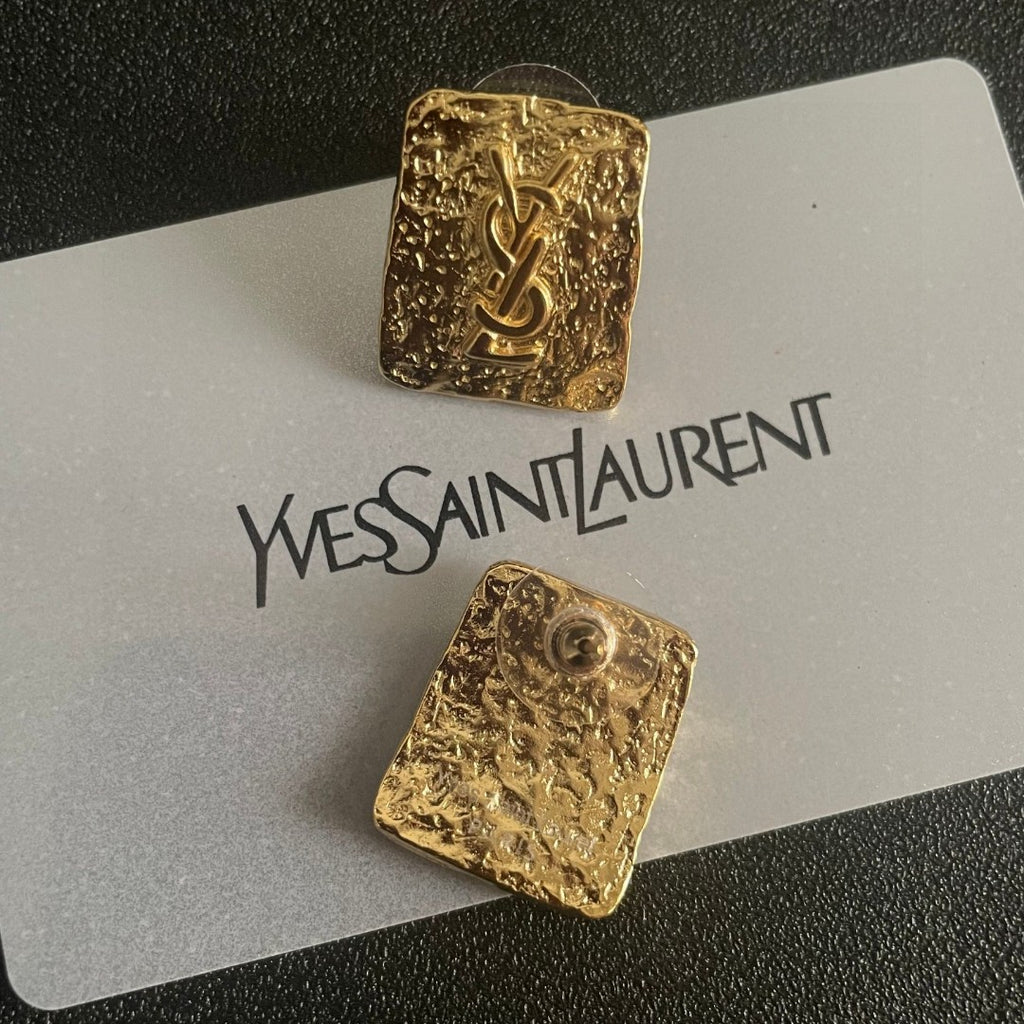 Saint Laurent Gold-Tone Textured Square Monogram Stud Earrings - album image 7
