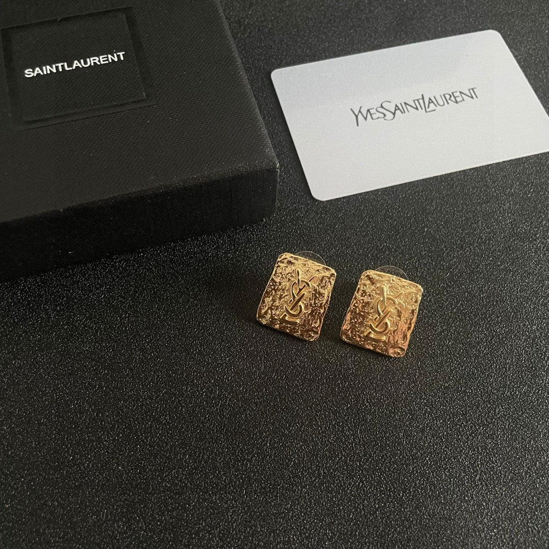 Saint Laurent Gold-Tone Textured Square Monogram Stud Earrings - album image 6