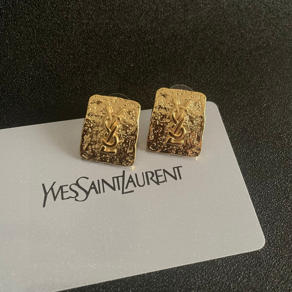 Saint Laurent Gold-Tone Textured Square Monogram Stud Earrings - album image 8