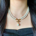 Chanel Double-Strand Pearl and Green Drop Necklace - album image 1