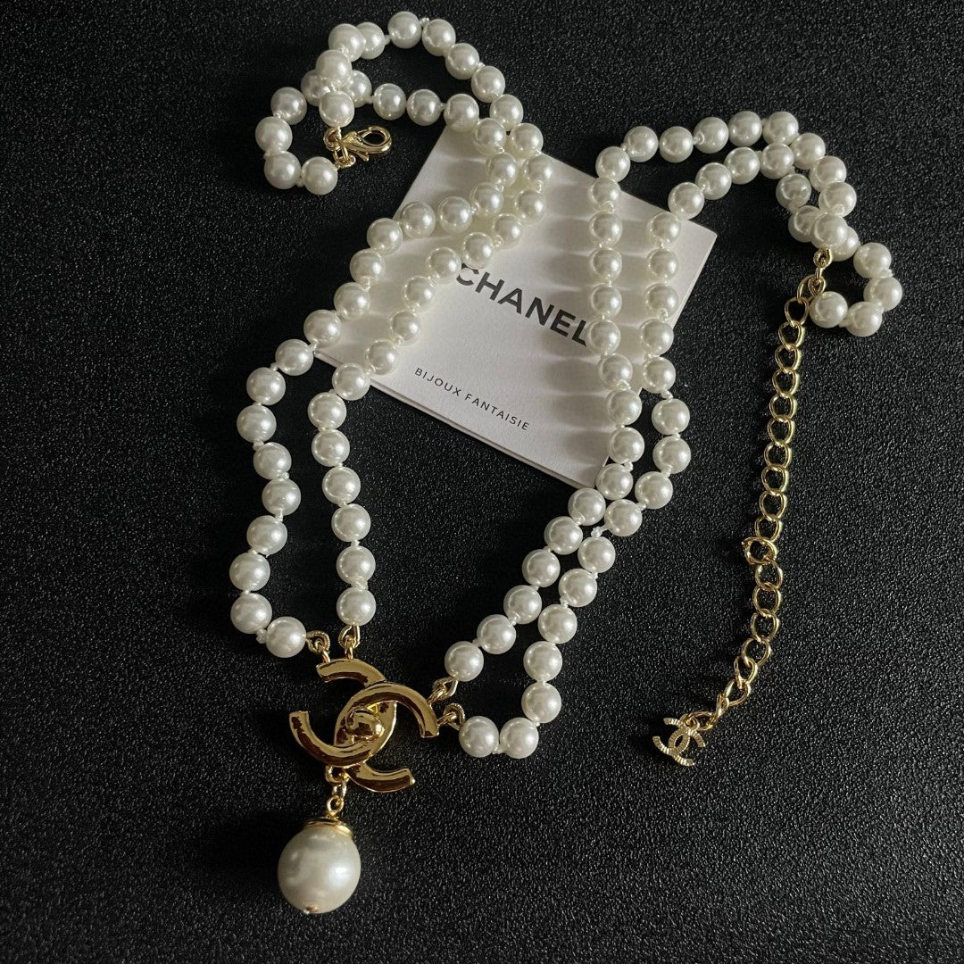 Chanel Double-Strand Pearl and Green Drop Necklace - album image 9