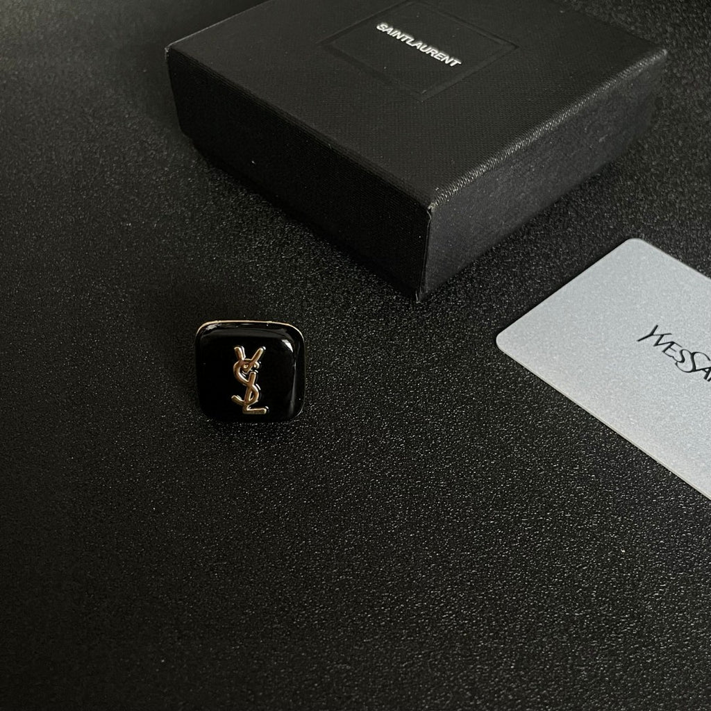 Saint Laurent Black Square Gold-Tone Monogram Ring - album image 5