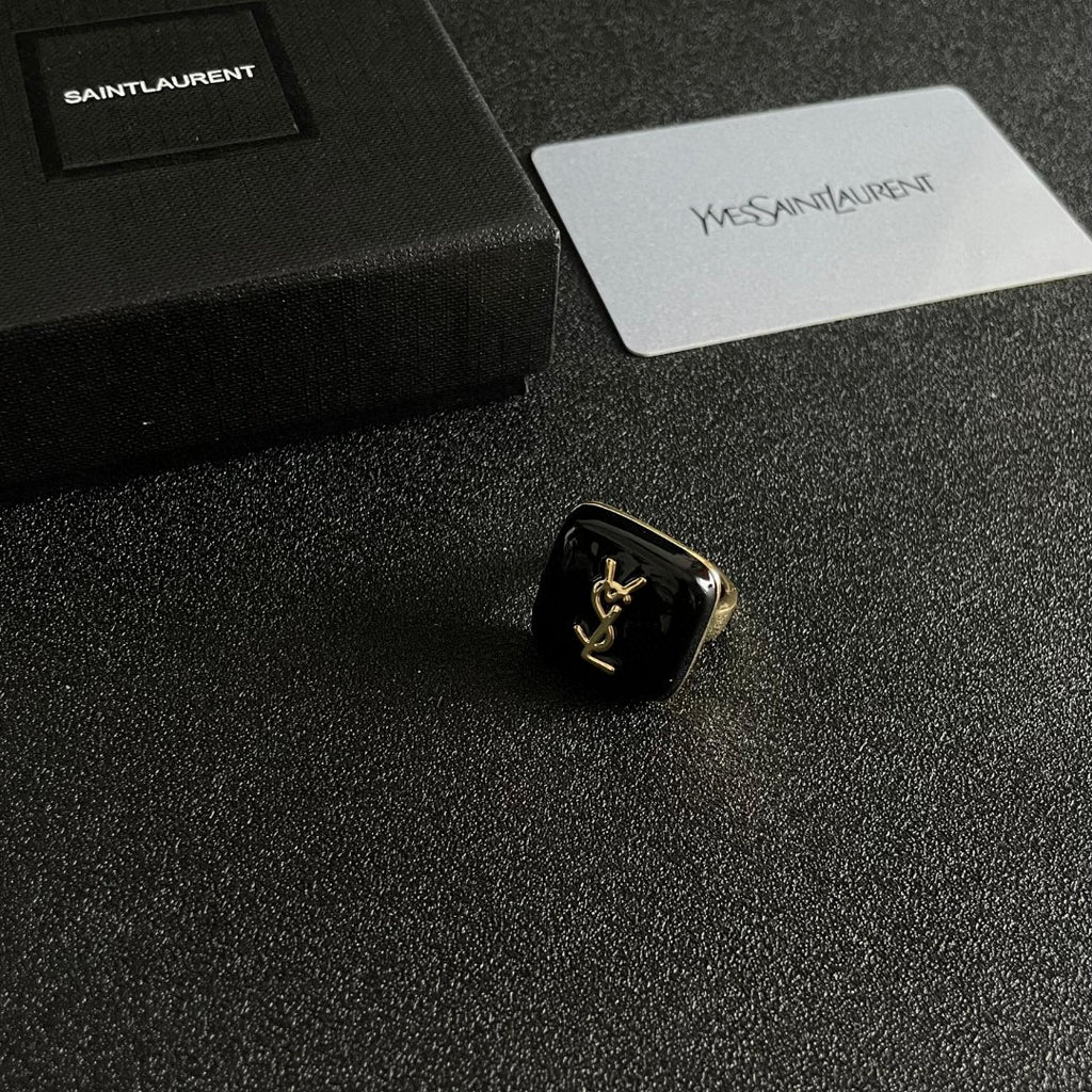 Saint Laurent Black Square Gold-Tone Monogram Ring - album image 6
