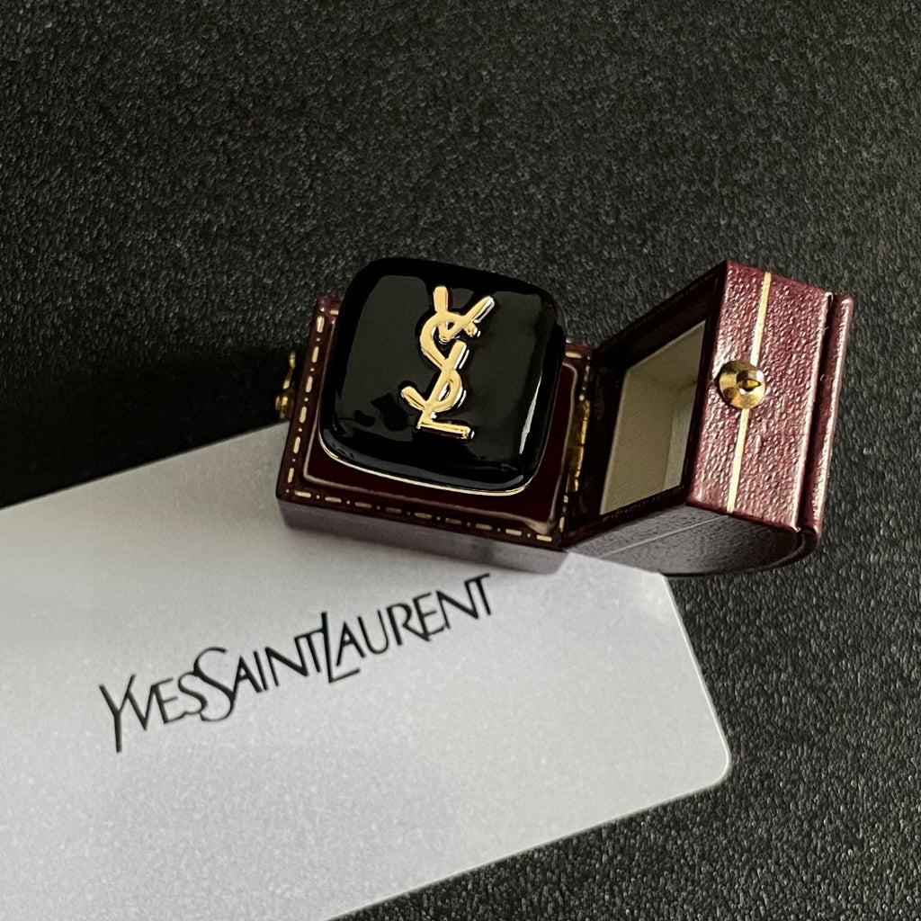 Saint Laurent Black Square Gold-Tone Monogram Ring - album image 9