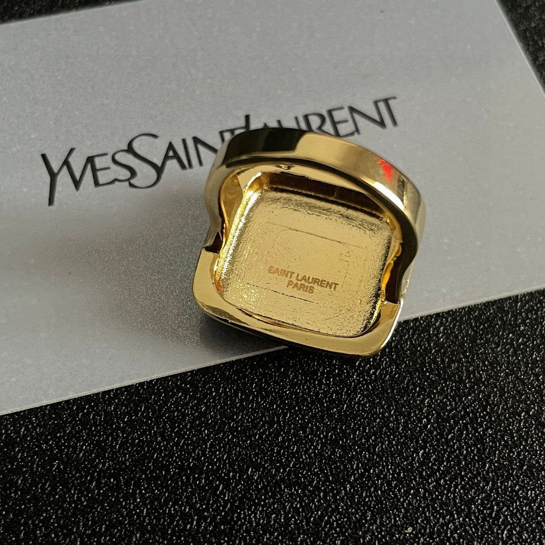 Saint Laurent Black Square Gold-Tone Monogram Ring - album image 7
