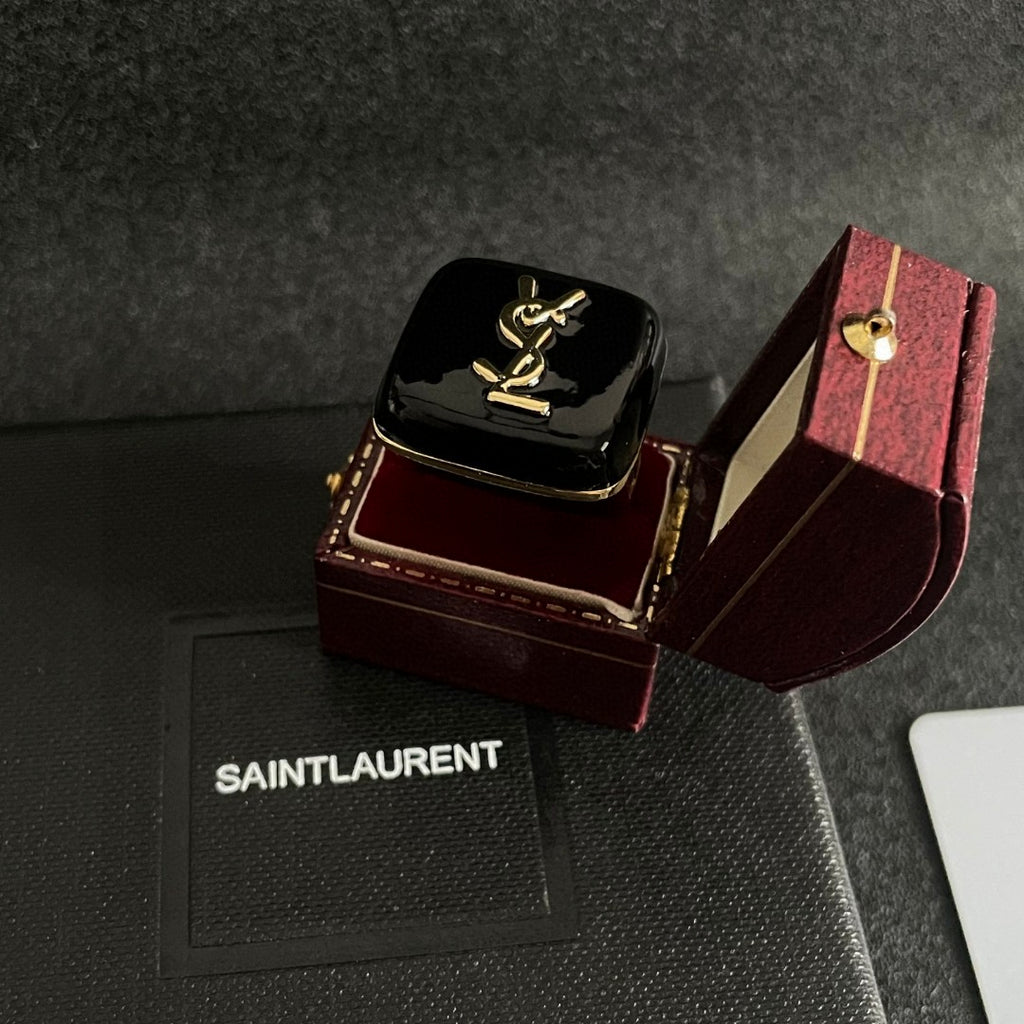 Saint Laurent Black Square Gold-Tone Monogram Ring - album image 8