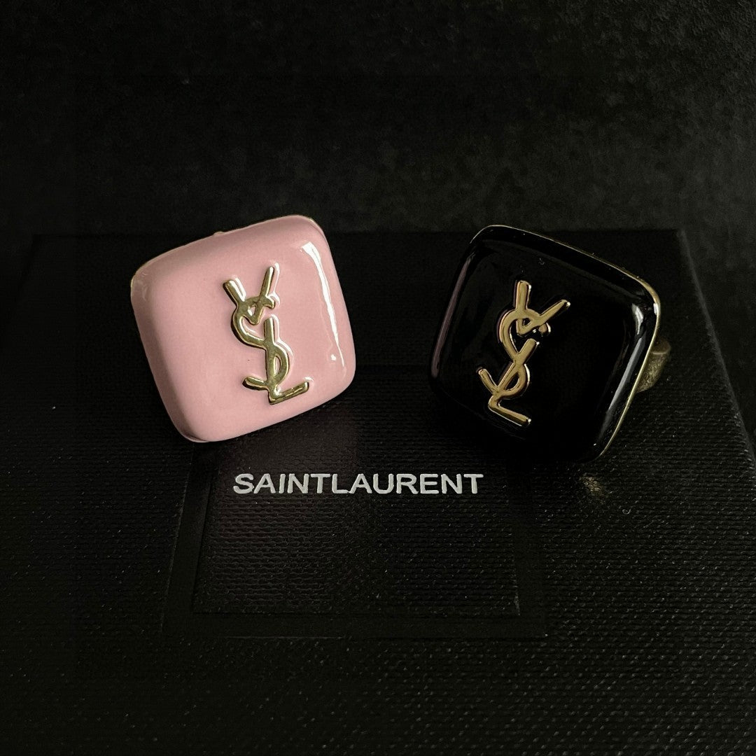 Saint Laurent Black Square Gold-Tone Monogram Ring - album image 10