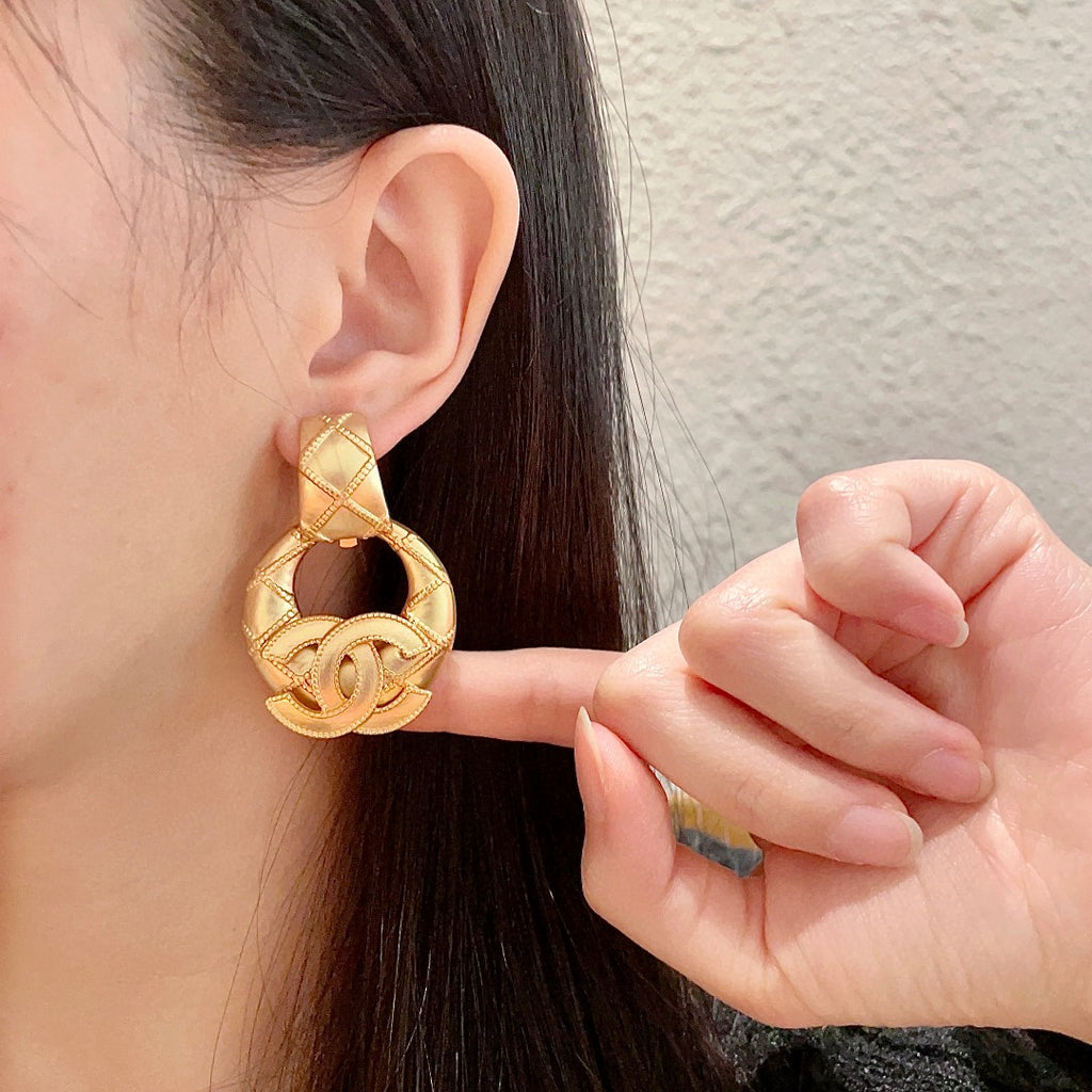 Chanel Gold-Tone Textured Door-Knocker Earrings - album image 2