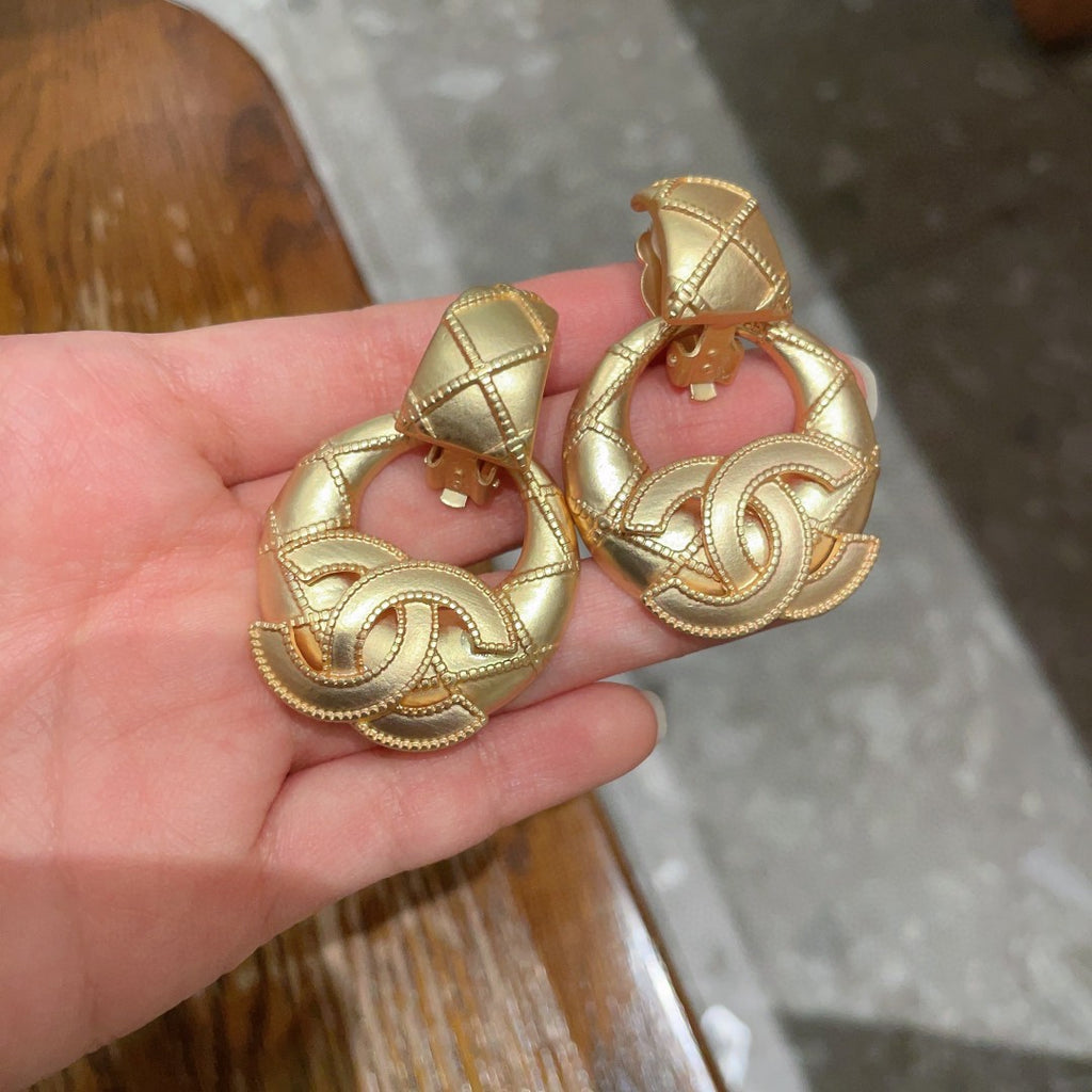Chanel Gold-Tone Textured Door-Knocker Earrings - album image 4