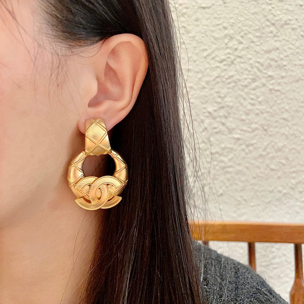 Chanel Gold-Tone Textured Door-Knocker Earrings - album image 3
