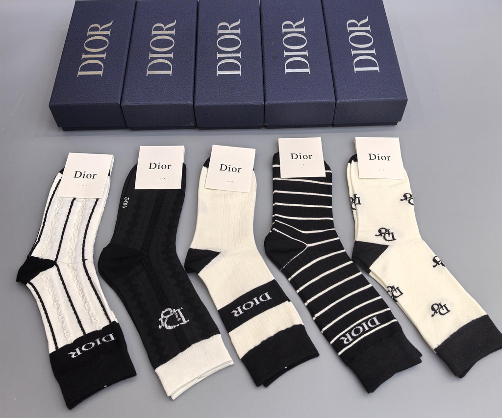 Dior monochrome pattern mix crew socks - view 3