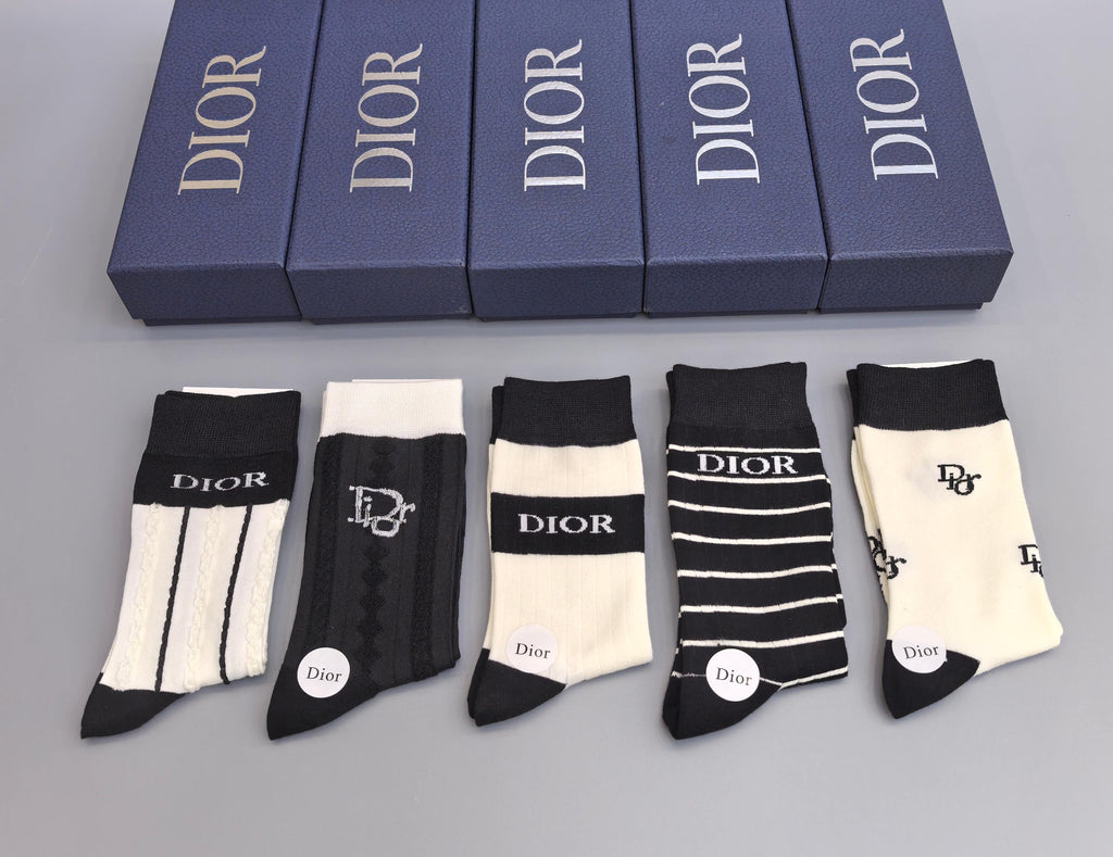Dior monochrome pattern mix crew socks - view 1