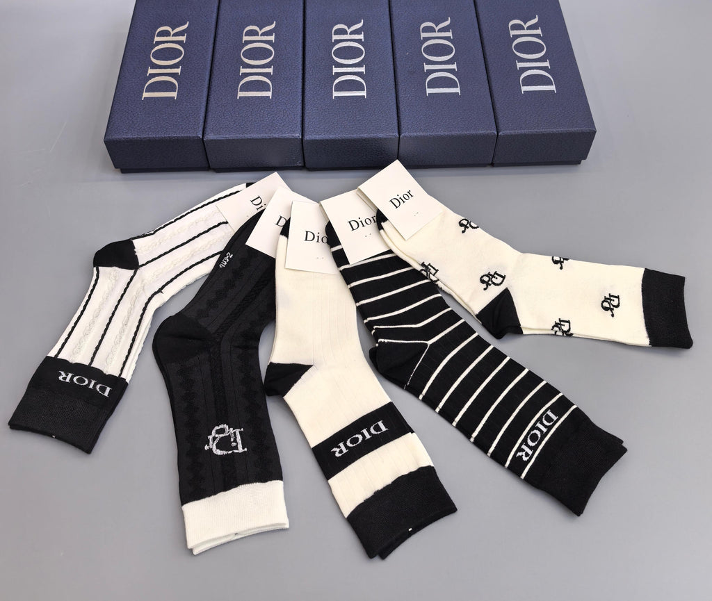Dior monochrome pattern mix crew socks - view 2