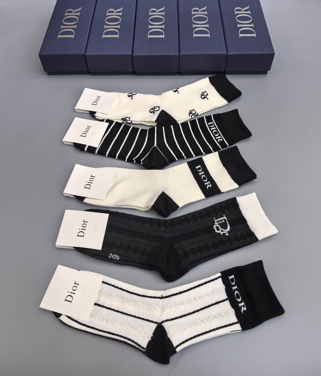 Dior monochrome pattern mix crew socks - view 5