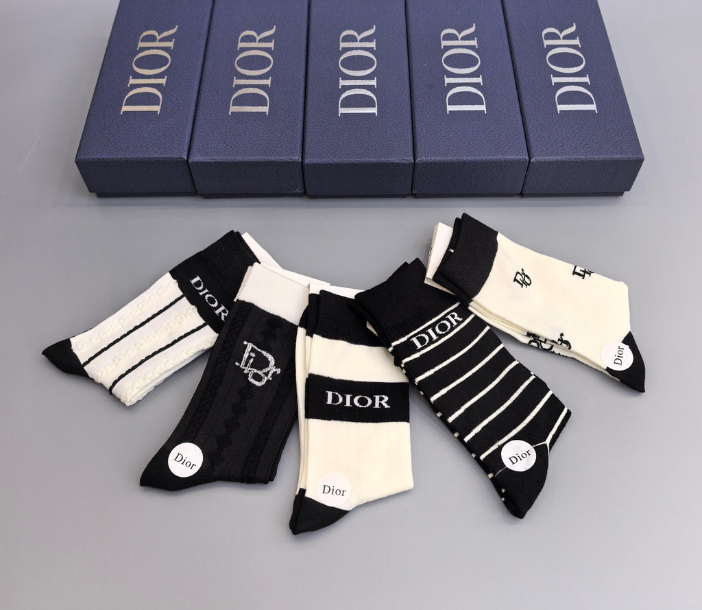 Dior monochrome pattern mix crew socks - view 6