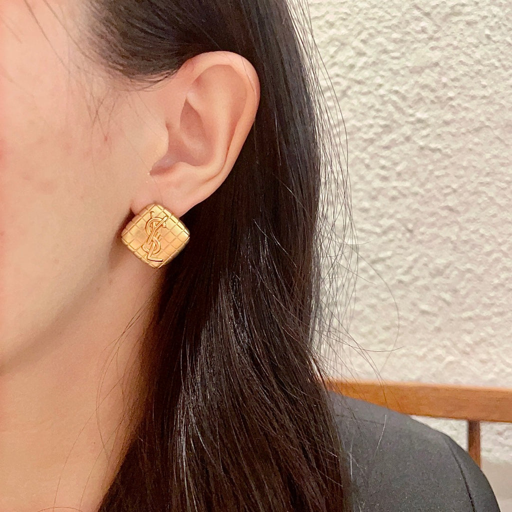 Saint Laurent Gold-Tone Square Monogram Stud Earrings - album image 3