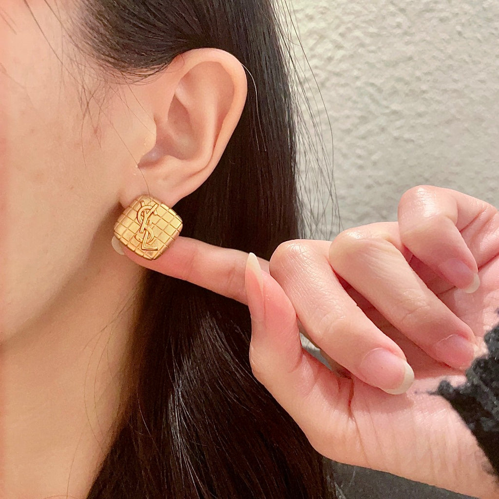 Saint Laurent Gold-Tone Square Monogram Stud Earrings - album image 2