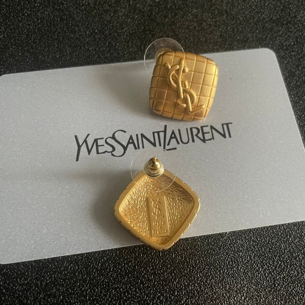 Saint Laurent Gold-Tone Square Monogram Stud Earrings - album image 7