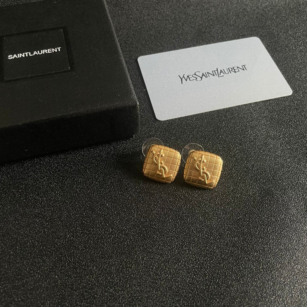 Saint Laurent Gold-Tone Square Monogram Stud Earrings - album image 6