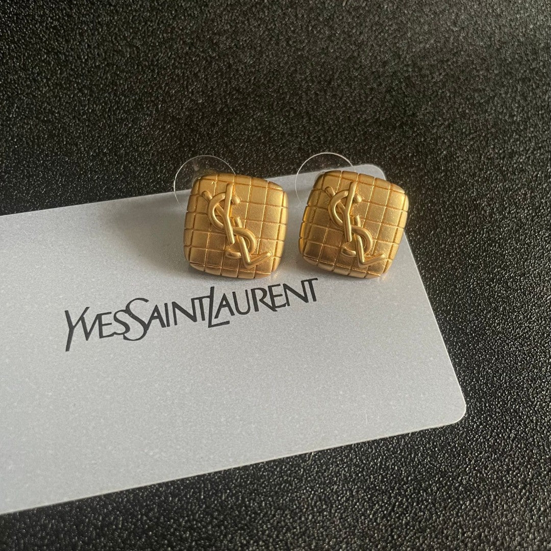 Saint Laurent Gold-Tone Square Monogram Stud Earrings - album image 8