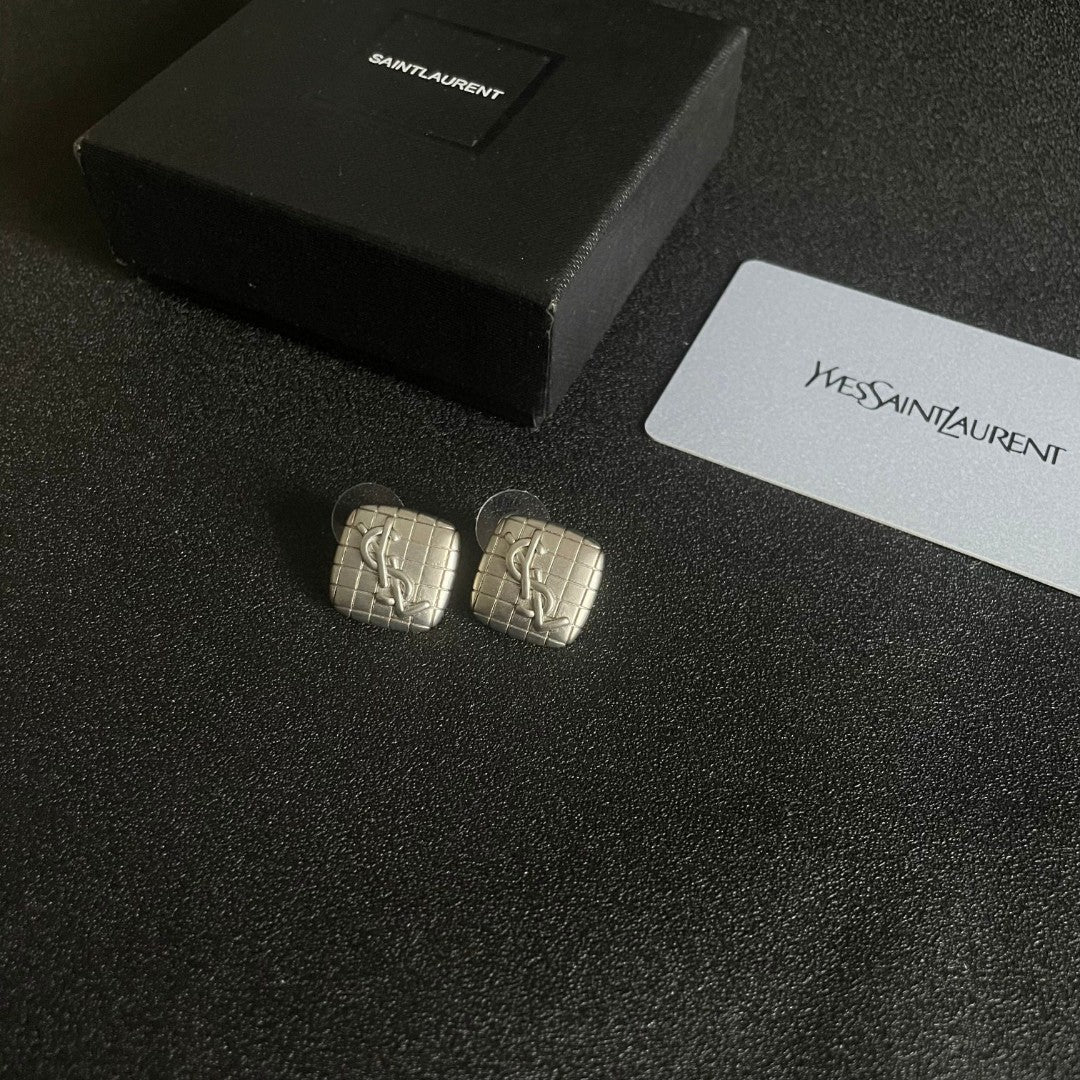 Saint Laurent Cream Square Monogram Stud Earrings - album image 5