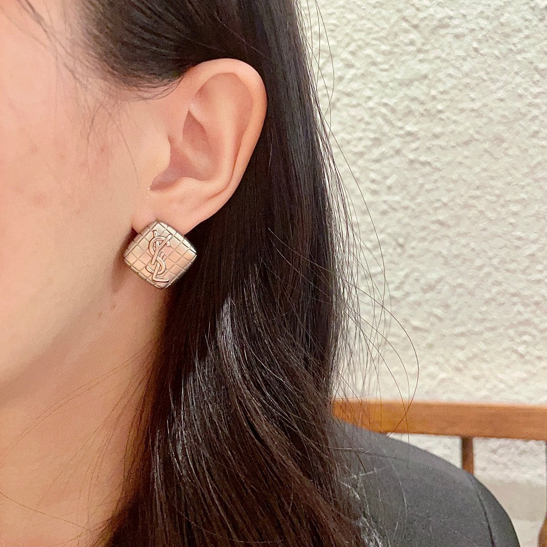 Saint Laurent Cream Square Monogram Stud Earrings - album image 3